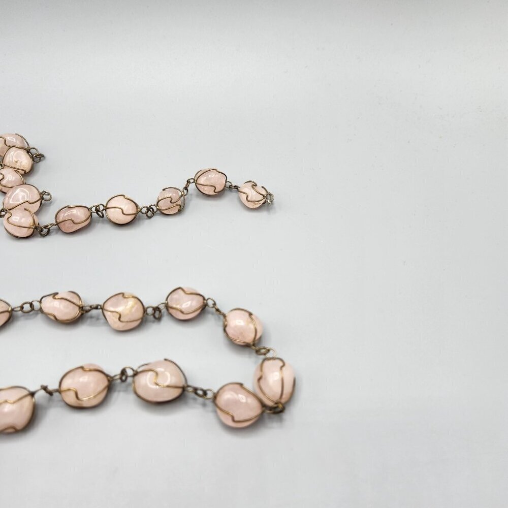 Caged Rose Quartz Necklace Wire Wrapped Polished Stones Bracelet Earrings Ring - Picture 6 of 11